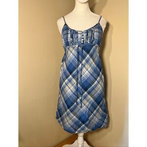 Aeropostale Blue White Taupe Plaid Mini Spring Sun Dress Small